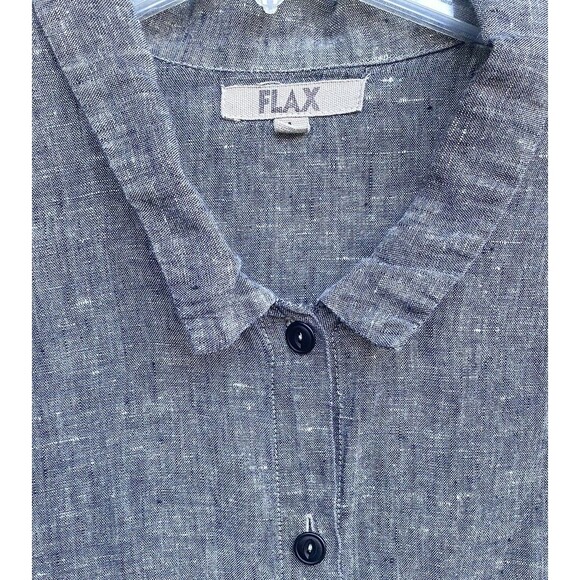 Flax Size Large L Dark Gray Button Down Linen Shirt Peplum Lagenlook Coastal - Picture 10 of 16